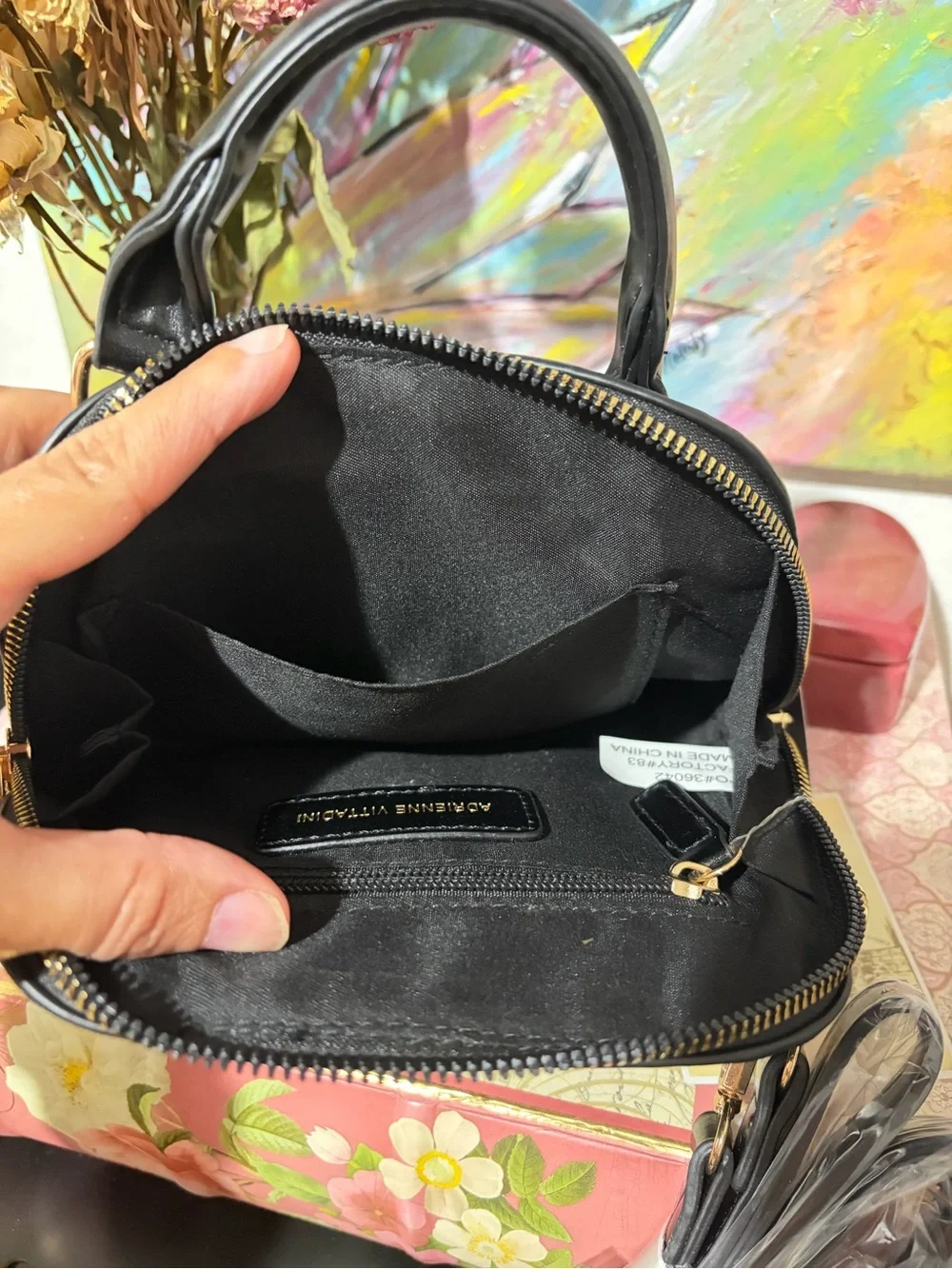 Adrienne Vittadini Black Embossed Faux Leather Dome Satchel